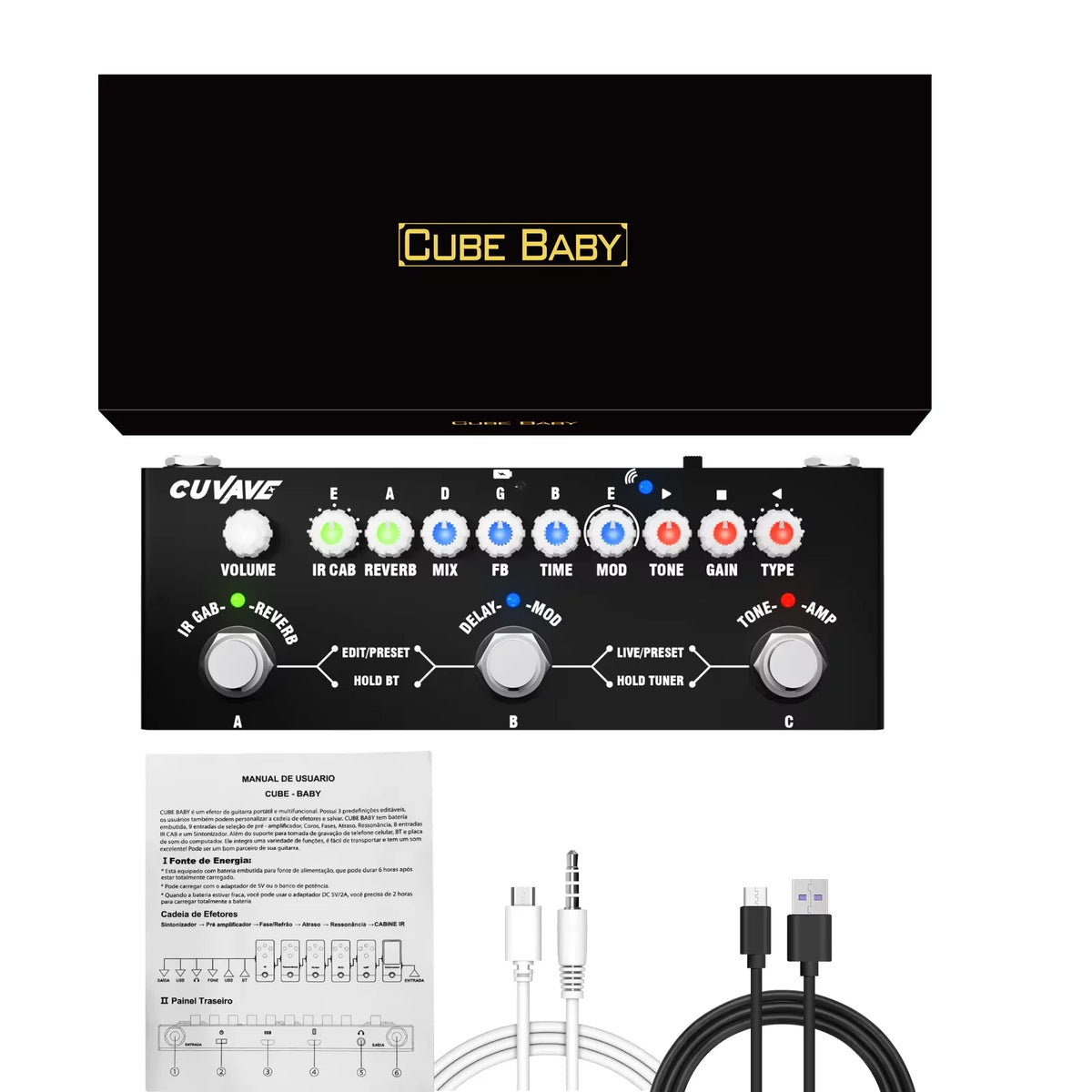 Pedal Multi-Efeitos M-Vave Cube Baby Recarregável Interface Áudio Cuvave - BAIXO